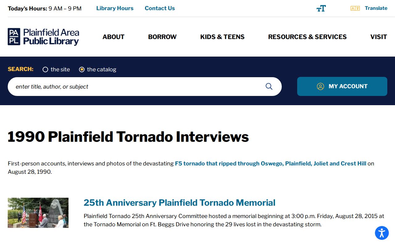 Plainfield city directory research with 1990 tornado oral histories