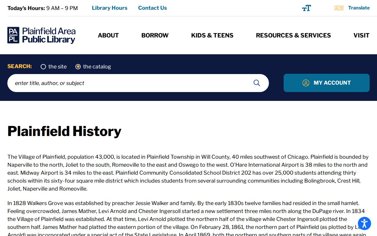 Plainfield city directory village history timeline source