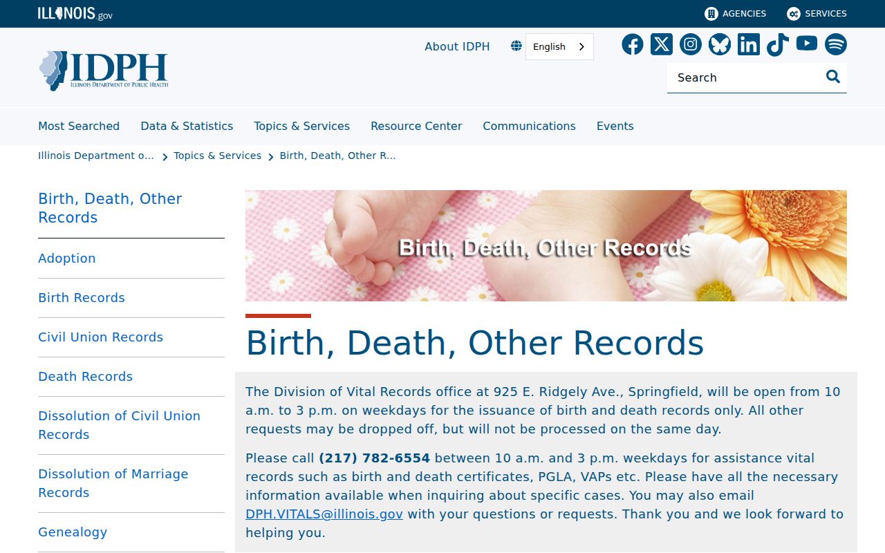 Illinois vital records categories