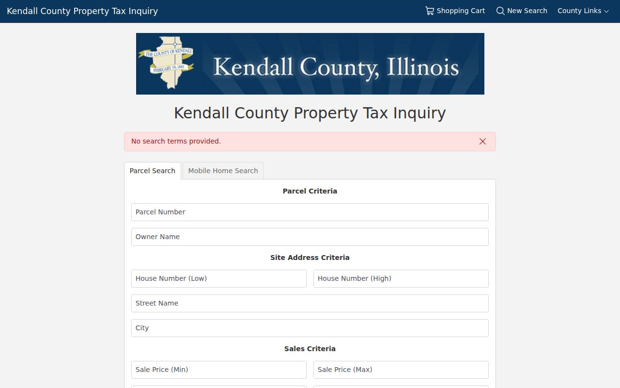 Kendall parcel search form