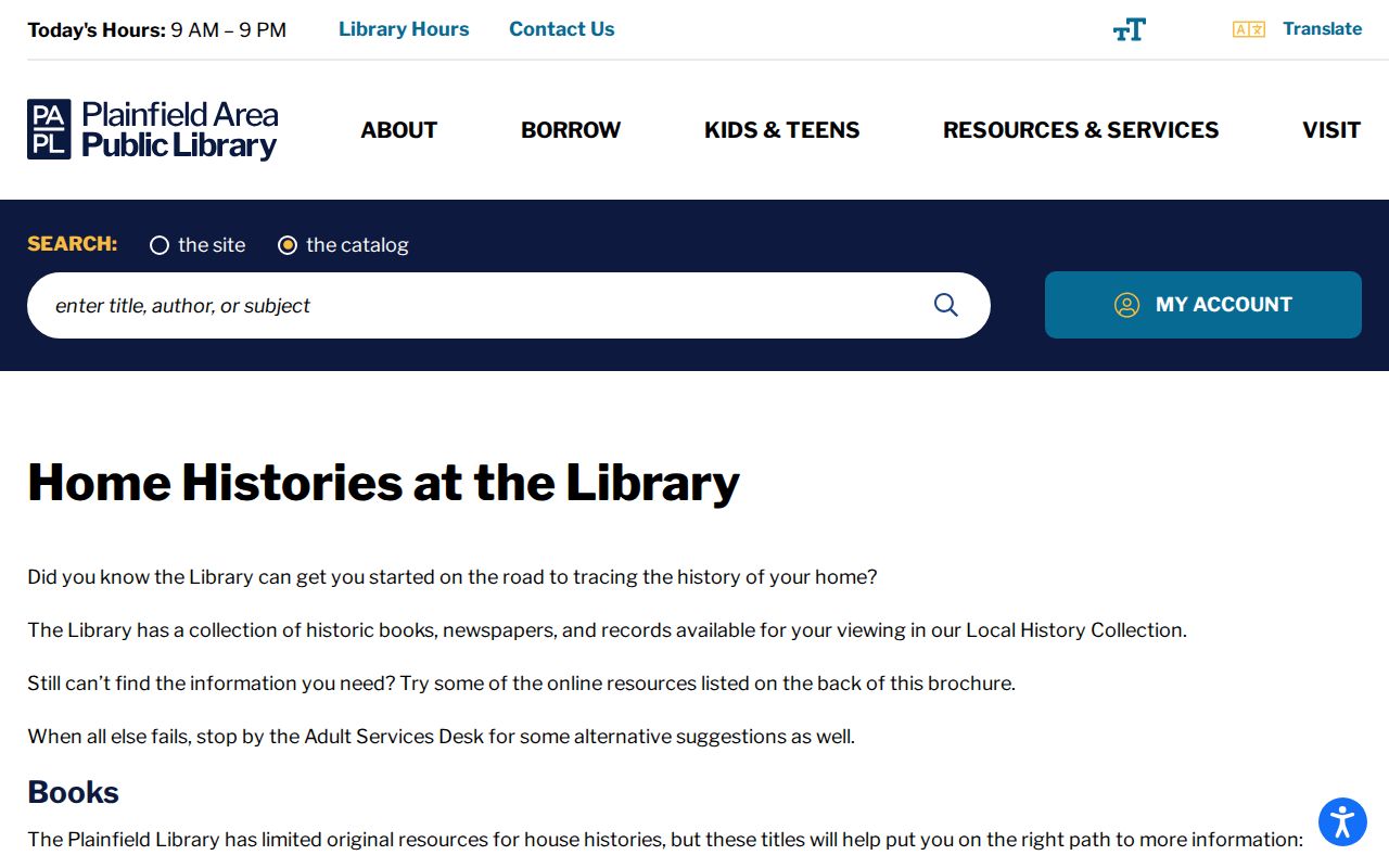 Plainfield Area Public Library house history resources for tracing previous residents