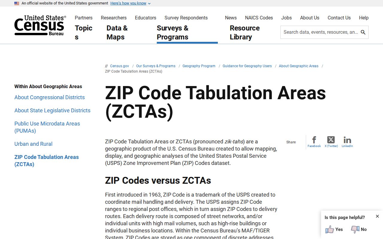 Census Bureau guidance explaining ZIP Code Tabulation Areas used near Plainfield